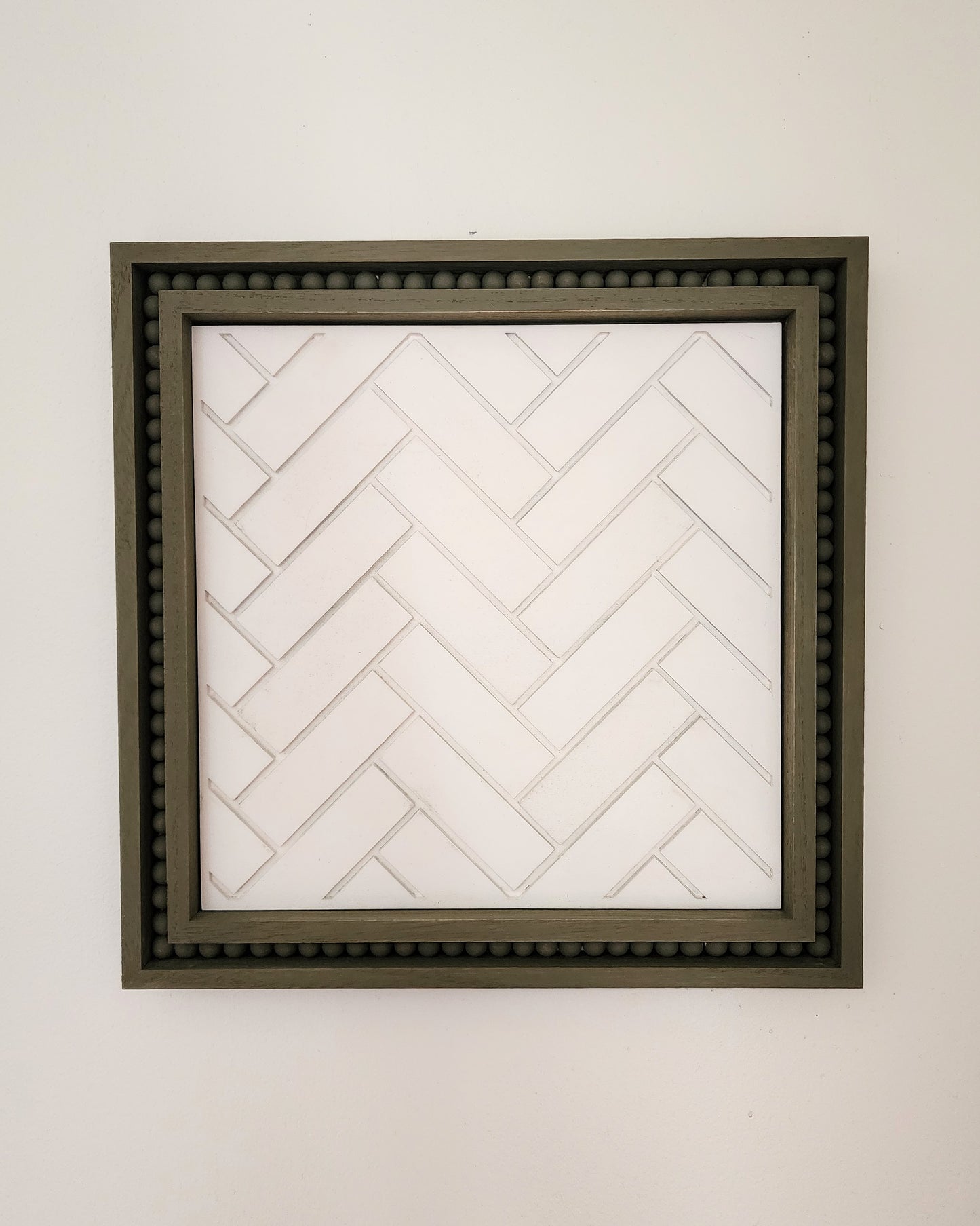 "Herringbone" Green & White Beaded Sign