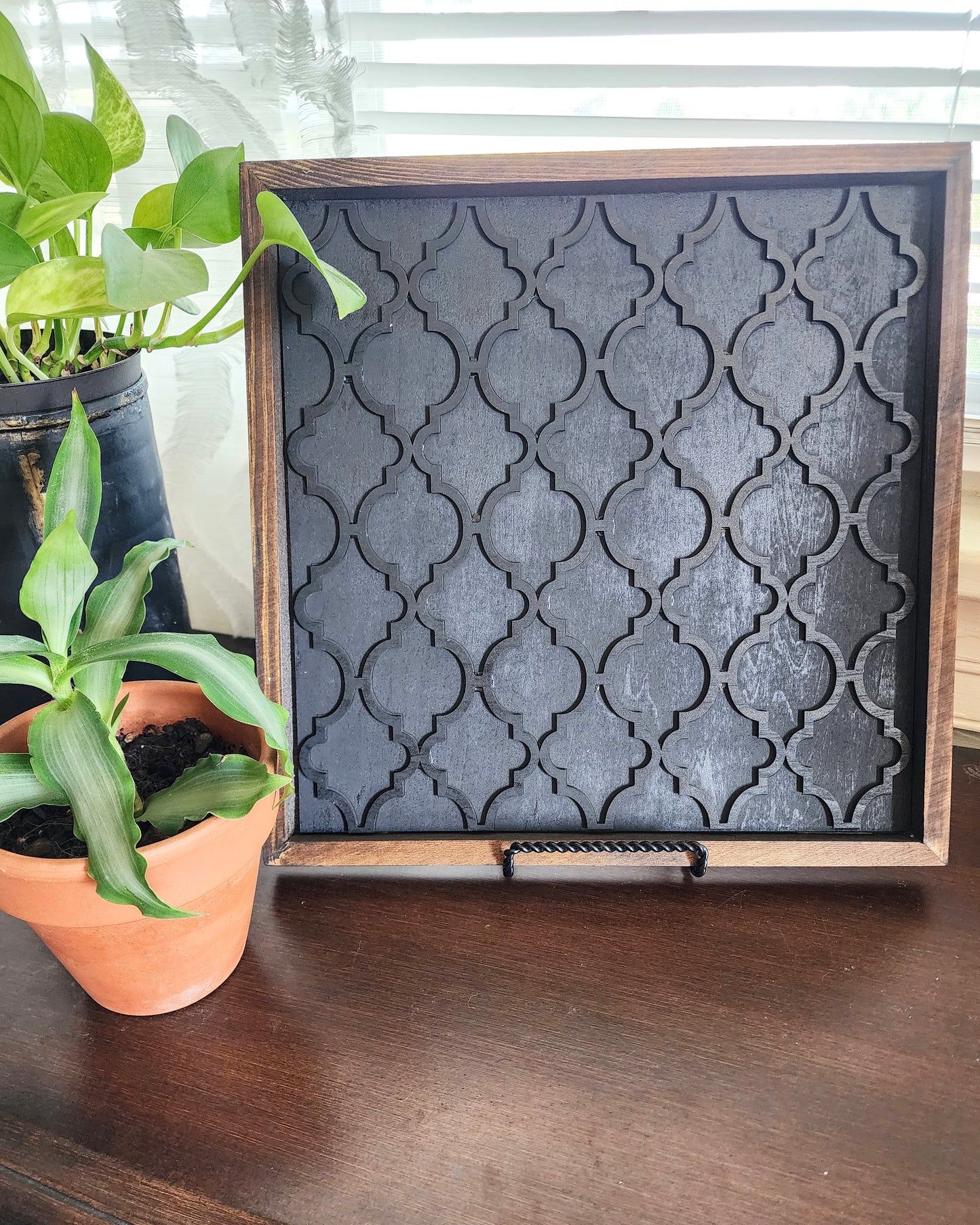"Arabesque" Dark Walnut & Black Beaded Sign