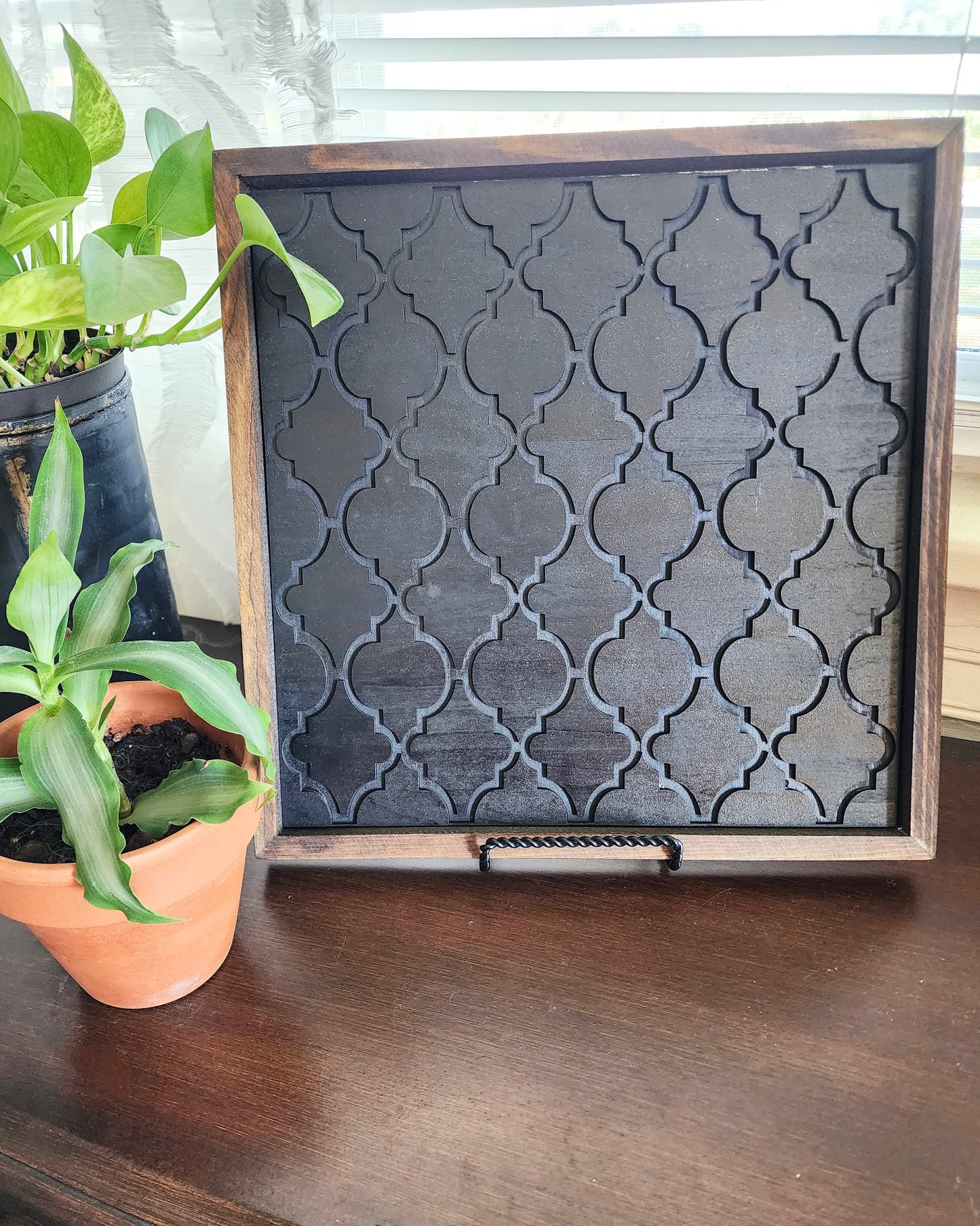 "Arabesque" Dark Walnut & Black Beaded Sign