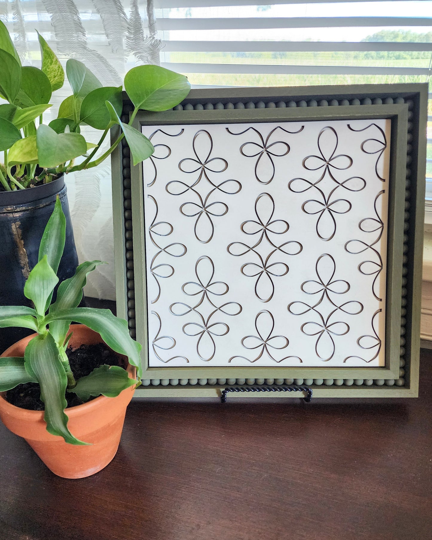 "Filigree" Green & White Beaded Sign