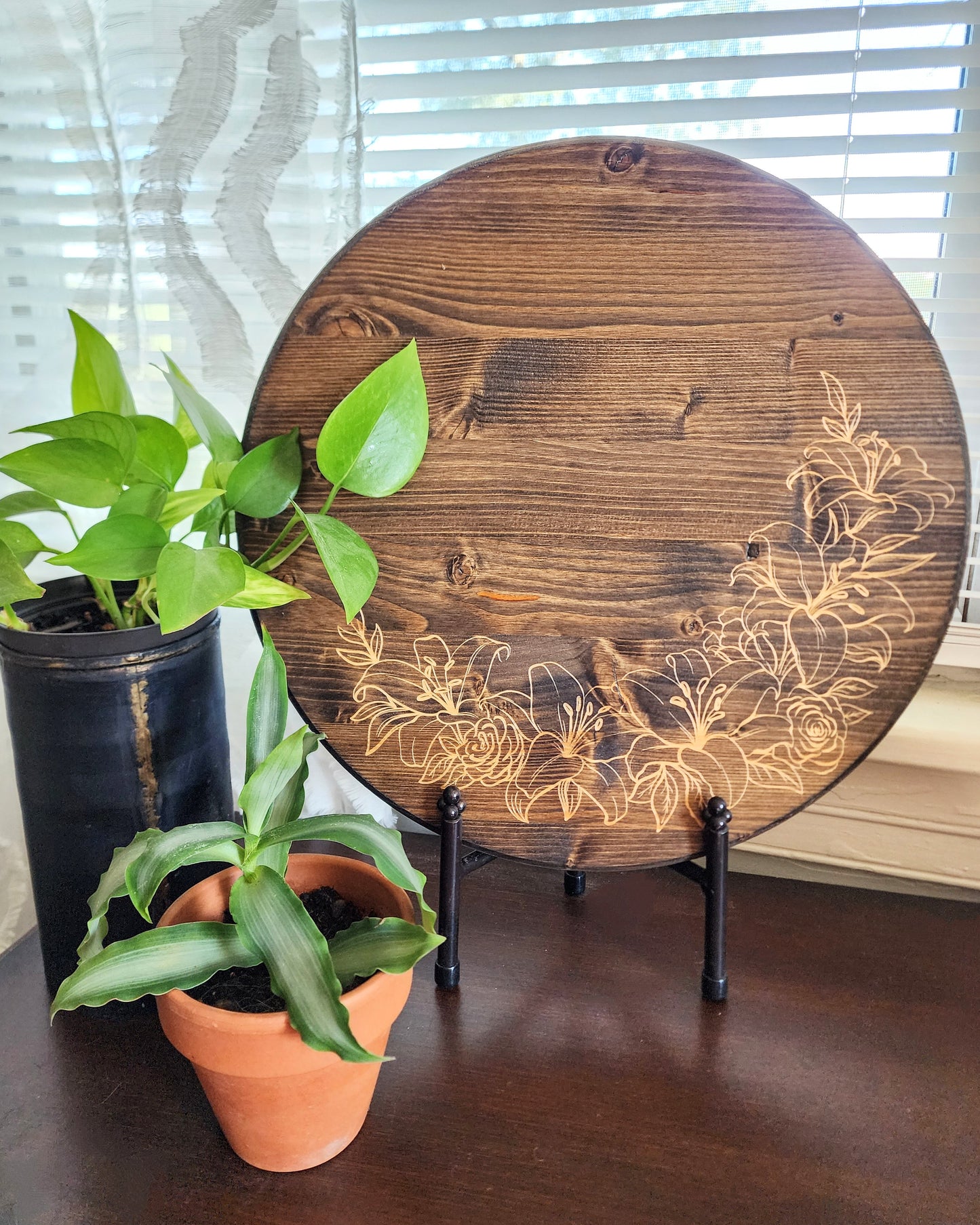 "Lily Roses" Lazy Susan in Dark Walnut