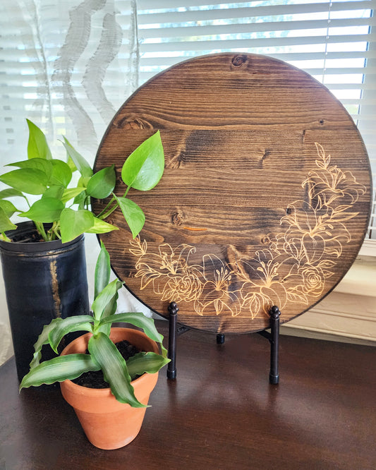 "Lily Roses" Lazy Susan in Dark Walnut