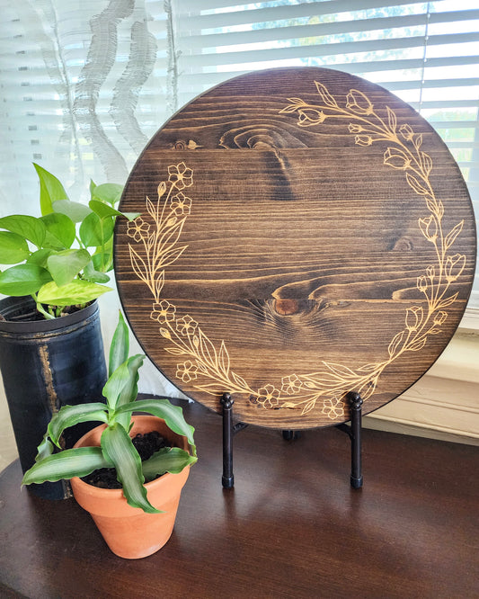"Floral Stems" Lazy Susan in Dark Walnut