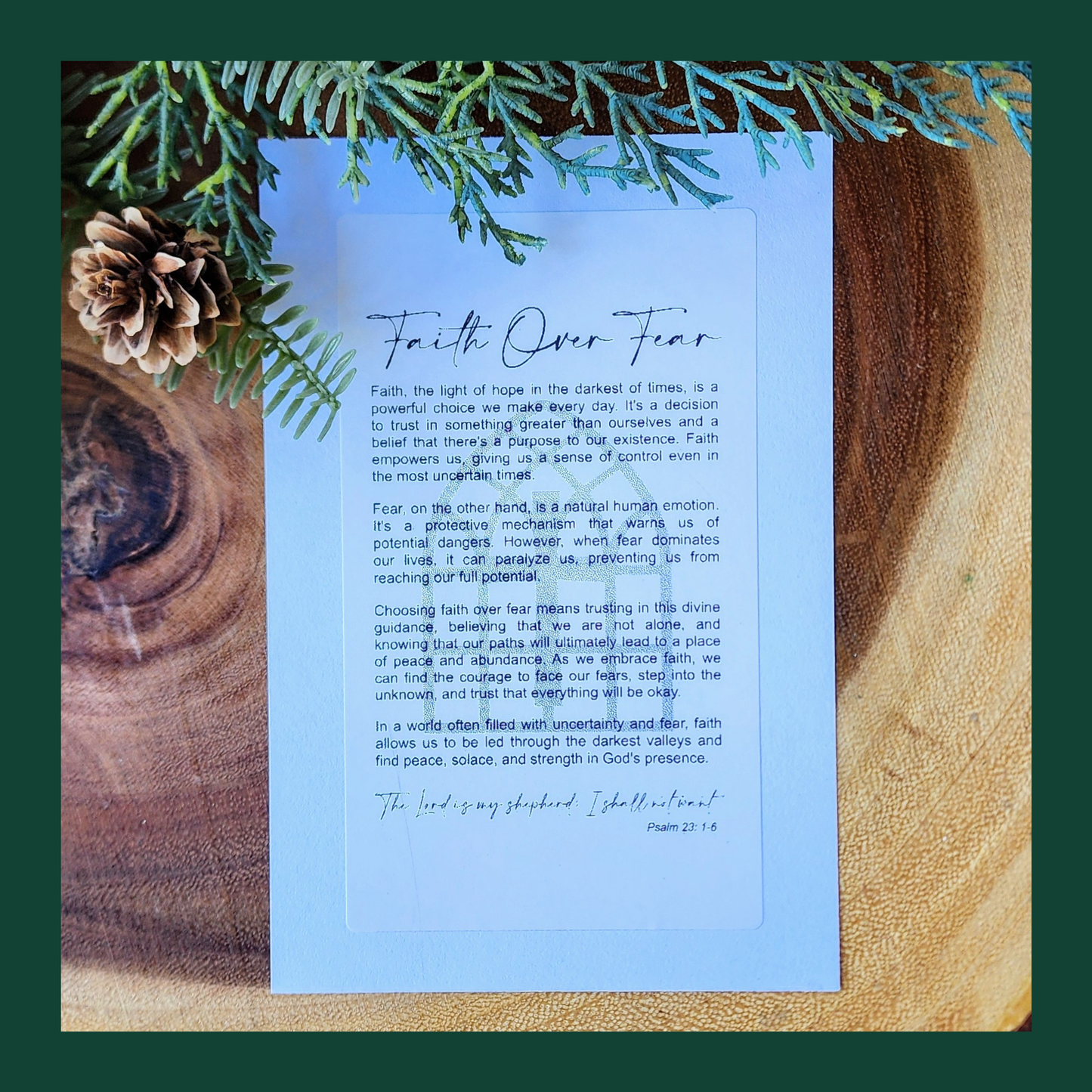 "Faith Over Fear" Walnut Story Ornament