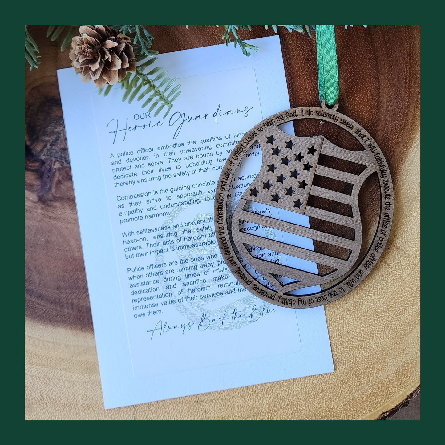 "Our Heroic Guardians" Walnut Story Ornament