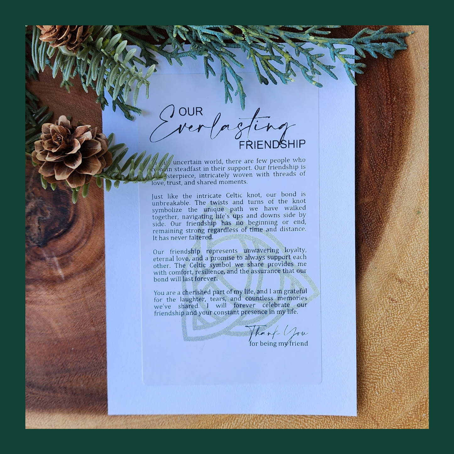 "Our Everlasting Friendship" Walnut Story Ornament