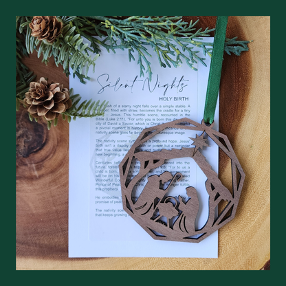 "Silent Night's Holy Birth" Walnut Story Ornament