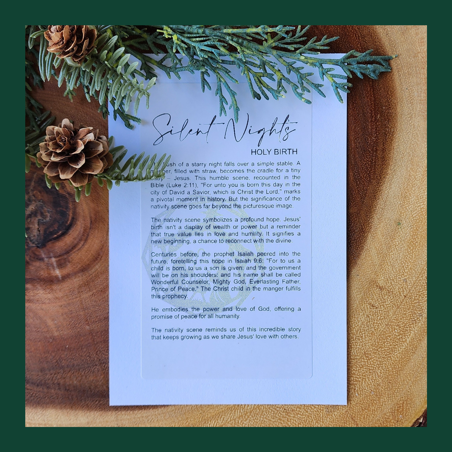 "Silent Night's Holy Birth" Walnut Story Ornament