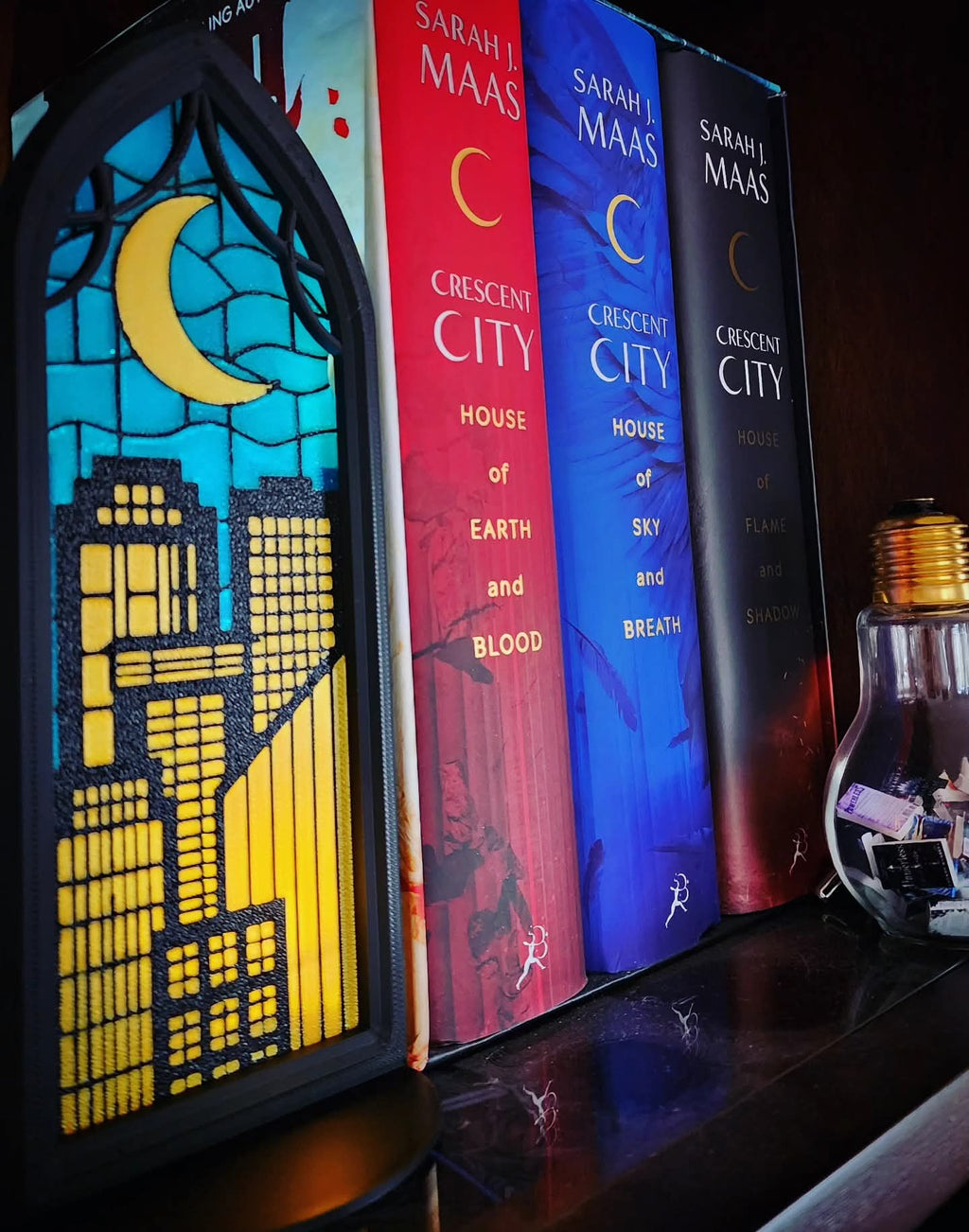 "Moonlit City" Stained Glass Book Nook