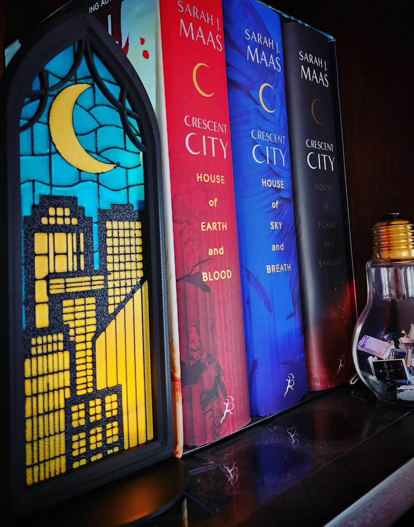 "Moonlit City" Stained Glass Book Nook